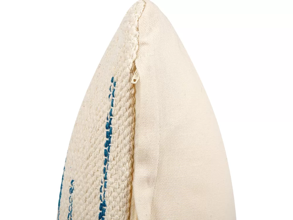 New Beliani Koristetyyny Puuvilla Beige/Sininen 45 X 45 Cm Rivina