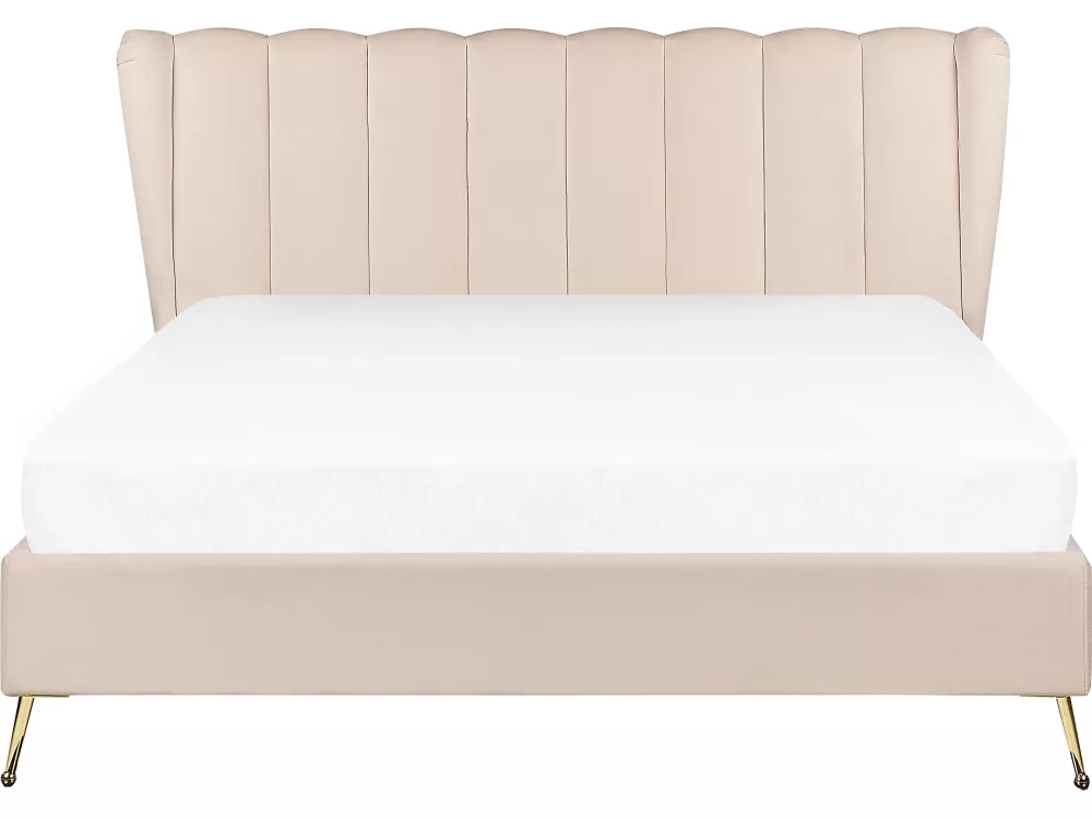 New Beliani Parisanky Sametti Usb-Portti Beige 160 X 200 Cm Miribel