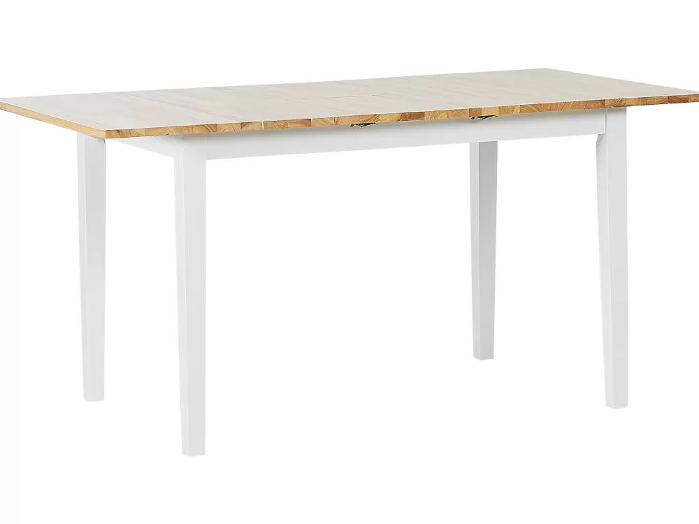 Pöydät<Beliani Ruokapoyta Jatkettava Kumipuu Vaalea Puu/Valkoinen 120/150 X 75 Cm Houston