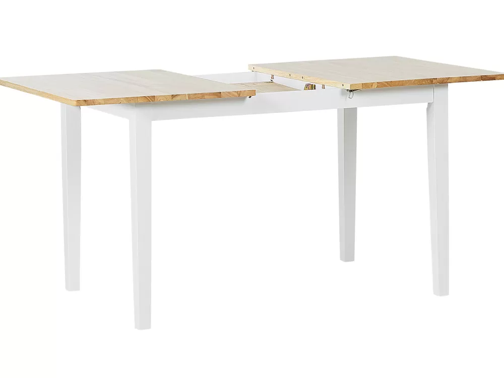 Pöydät<Beliani Ruokapoyta Jatkettava Kumipuu Vaalea Puu/Valkoinen 120/150 X 75 Cm Houston