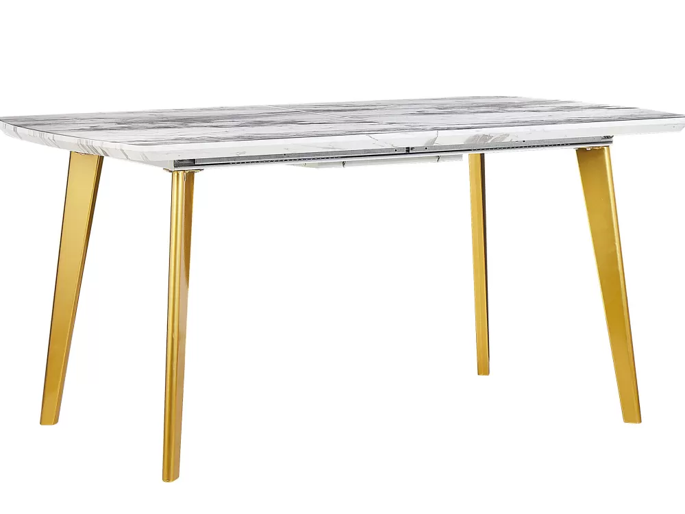 Pöydät<Beliani Ruokapoyta Jatkettava Marmorikuvio Valkoinen/Kulta 160/200 X 90 Cm Mosby