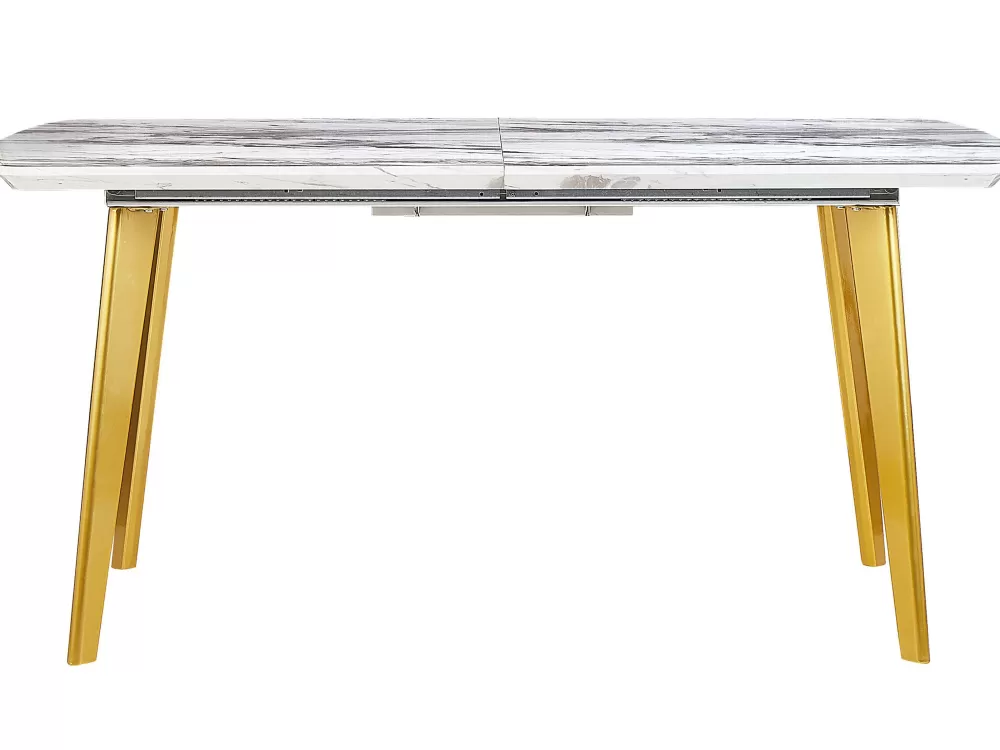 Pöydät<Beliani Ruokapoyta Jatkettava Marmorikuvio Valkoinen/Kulta 160/200 X 90 Cm Mosby