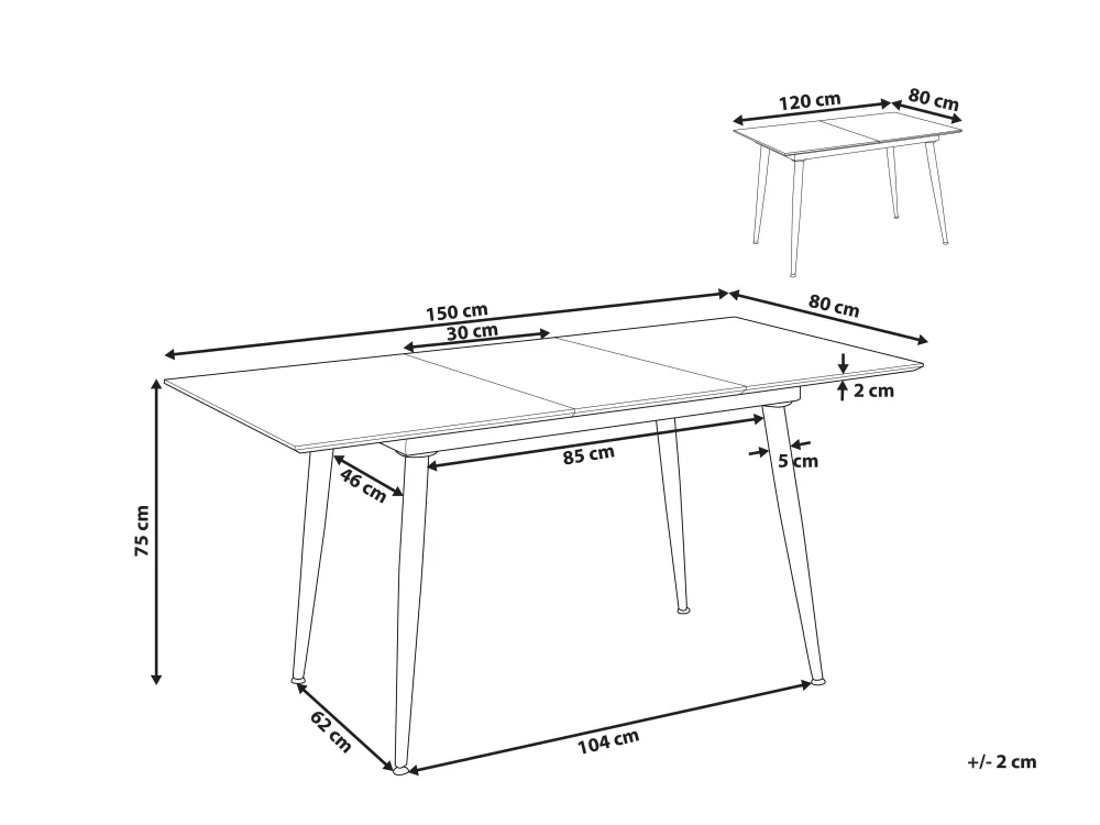Pöydät<Beliani Ruokapoyta Jatkettava Marmorikuvio Valkoinen/Musta 120/150 X 80 Cm Eftalia