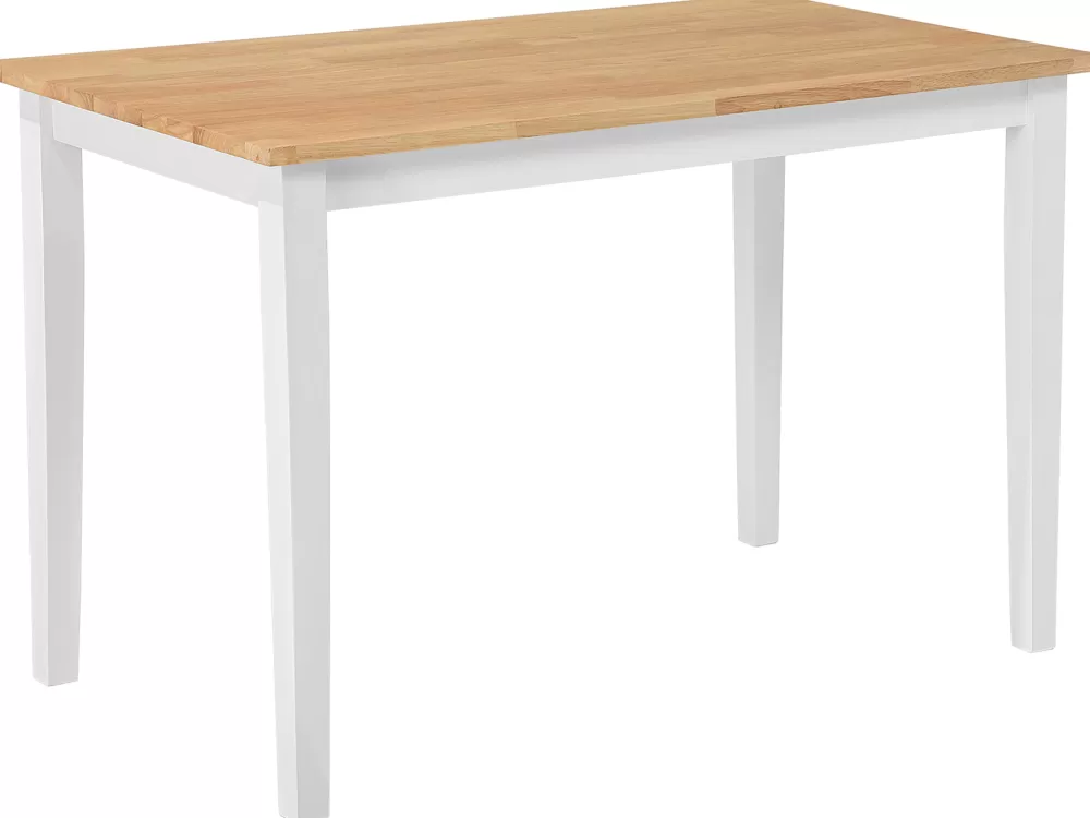 Pöydät<Beliani Ruokapoyta Kumipuu Vaalea Puu/Valkoinen 114 X 68 Cm Georgia