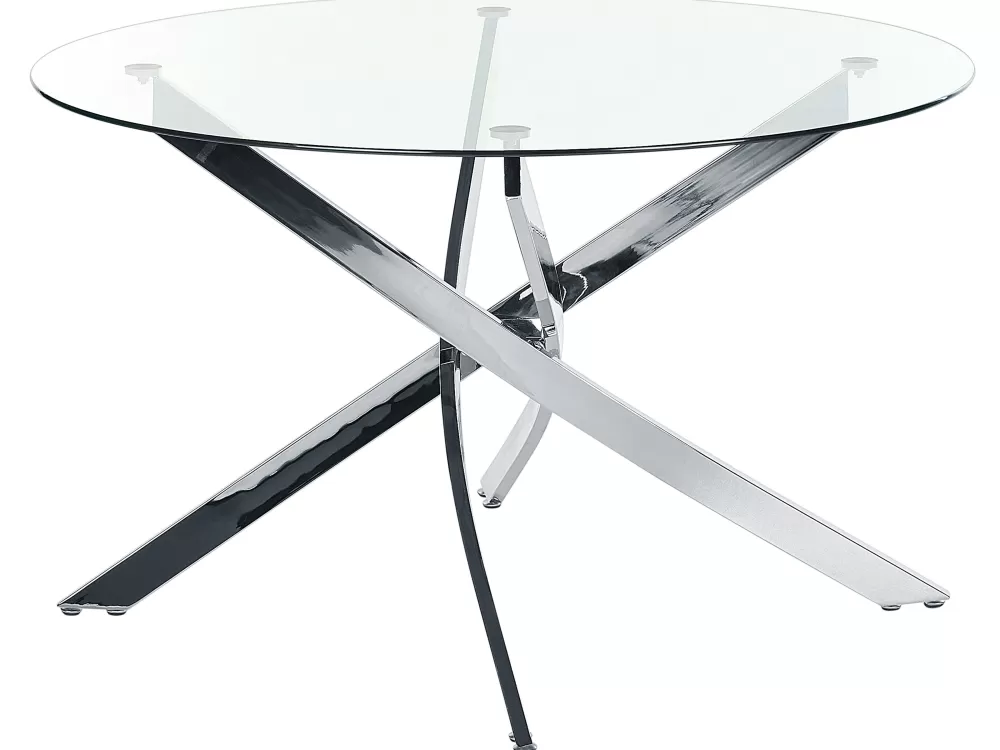Outlet Beliani Ruokapoyta Lasitasolla Teras Hopea 120 Cm Maramo