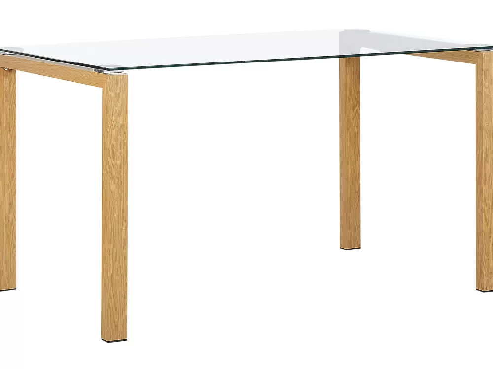 New Beliani Ruokapoyta Lasitasolla Teras Vaalea Puu 130 X 80 Cm Tavira