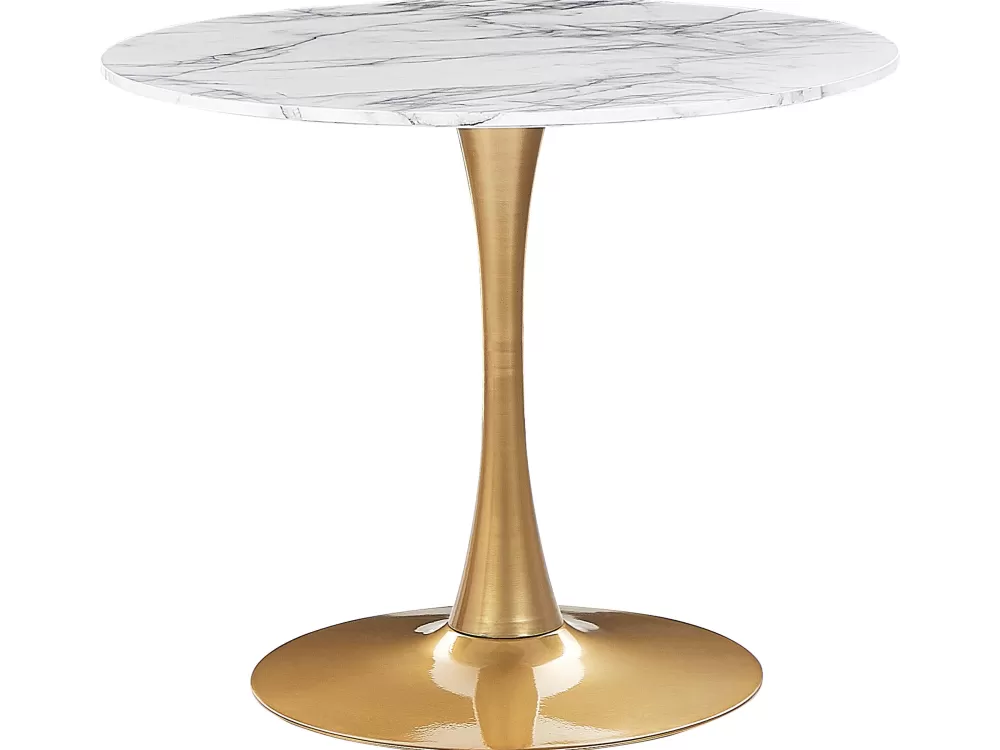 Outlet Beliani Ruokapoyta Marmorikuvio Valkoinen/Kulta 90 Cm Boca