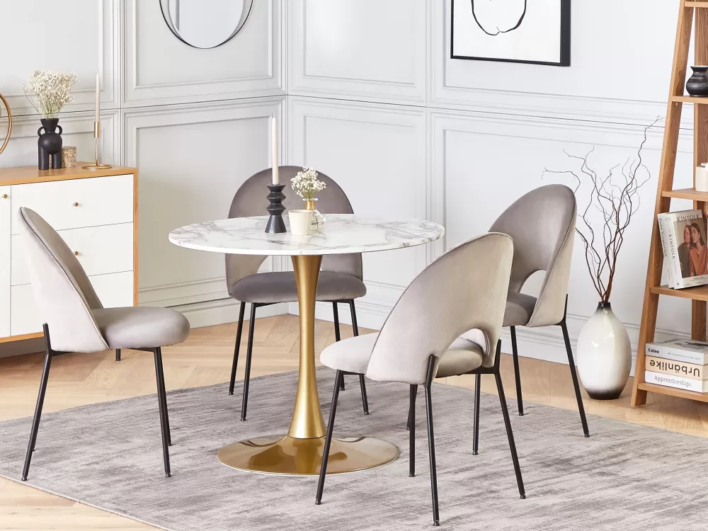Outlet Beliani Ruokapoyta Marmorikuvio Valkoinen/Kulta 90 Cm Boca