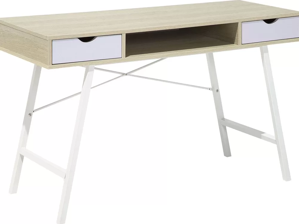Lastenhuone<Beliani Tyopoyta 2 Laatikkoa Hylly Vaalea Puu/Valkoinen 120 X 48 Cm Clarita