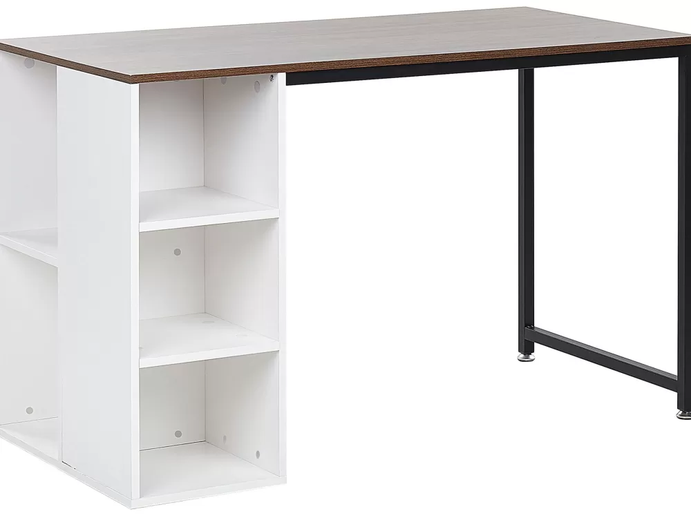 Sale Beliani Tyopoyta 5 Hyllya Tumma Puu/Valkoinen 120 X 60 Cm Dese