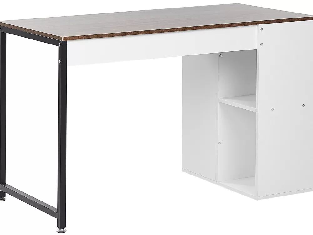 Sale Beliani Tyopoyta 5 Hyllya Tumma Puu/Valkoinen 120 X 60 Cm Dese